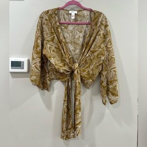 Japna Long sleeve, front tie, vacation print blouse with bell sleeves